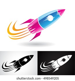 Vektorgrafik von Blue und Magenta Rocket Icon einzeln auf weißem Hintergrund