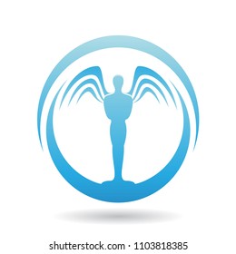 Vector Illustration of a Blue Man with Wings Icon