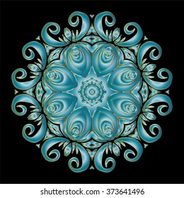 Vector Illustration. Blue mandala with a Golden stroke. Hand Drawn Mandala, Oriental Decorative Element, Vintage Style..