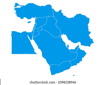 Vector illustration of a blue map of the Middle East