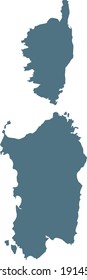 vector illustration of Blue map of Sardinia and Corsica