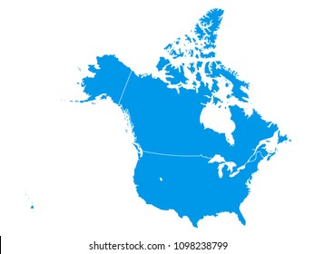 Vector Illustration Of A Blue Map Of USA And Canada