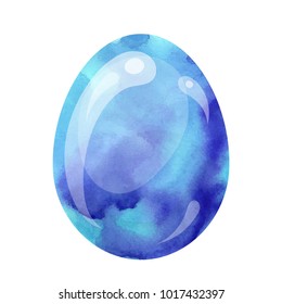 Vector illustration: blue marble 3 d Easter egg template with watercolor texture for Easter holidays design isolated on white background.