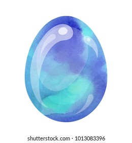 Vector illustration: blue marble colored 3d-egg template with watercolor texture for Easter holidays design isolated on white background.