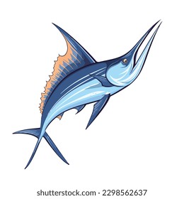 Ilustración vectorial del salto de pez espada de marlín azul del diseño del logo del deporte de pesca al aire libre