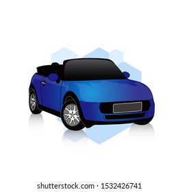 vector illustration of a blue modern sport car in detail and semi-realistic. The perspective looks. With a white background, isolated.