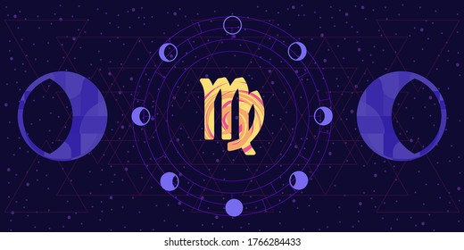 vector illustration of blue moon phases and Virgo sign for zodiac horoscope prediction banner