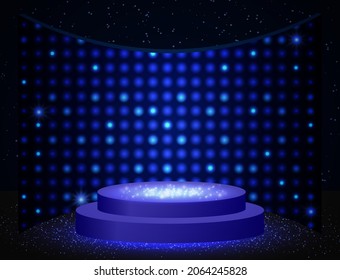 Vector illustration blue mosaic background with shining sparkle stage podium