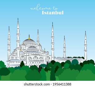 ilustración vectorial de la Mezquita Azul de Estambul. Sultan Ahmet Camii.