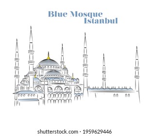 vector illustration of Blue Mosque Istanbul. Sultan Ahmet Camii.