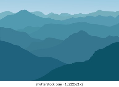Vector illustration blue mountain landscape.