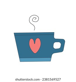 Vector illustration Blue mug with hot drink isolated on white background Cozy design element