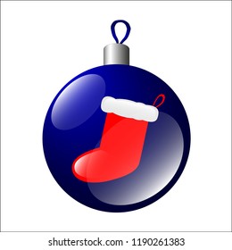 The vector illustration of the blue New Year toy isolated in the white background.