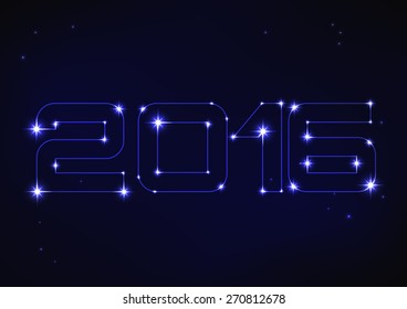 Vector illustration of blue number 2016 in style of constellation  