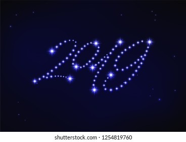 Vector illustration of blue number 2019 composed of stars