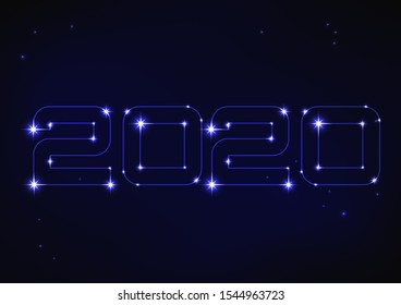 Vector illustration of blue number 2020 in style of constellation