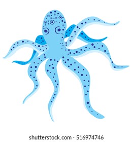 Vector illustration of blue octopus