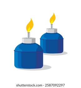 Vector illustration of blue oil lamp or Pelita, traditional Malay oil lamp lit up during Ramadan and Hari Raya Aidilfitri