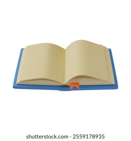 Vector illustration of blue open book with bookmark isolated on white background. Realistic 3d design icon. Bookstore, library, book lover concept.