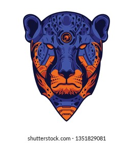 Vector Illustration. Blue and Orange Cheetah Head in White Background