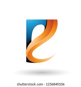 Vector Illustration of Blue and Orange Glossy Curvy Embossed Letter E isolated on a White Background