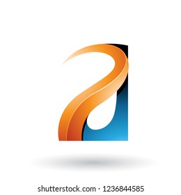 Vector Illustration of Blue and Orange Glossy Curvy Embossed Letter A isolated on a White Background