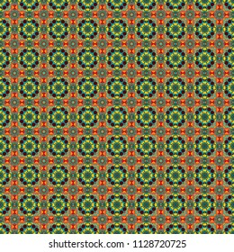 Vector illustration. Blue, orange and green abstract background painted geometry shine and layer element seamless pattern.