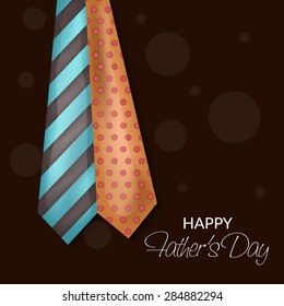 Vector illustration of a blue and orange Tie for Happy Father's Day with brown background.