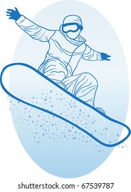 Vector illustration of blue outline of sportsman jumping