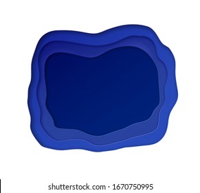 Vector illustration of blue paper cut banner with layered effect isolated on white background.