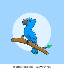 Vector illustration of a blue parrot on a branch