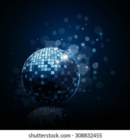 Vector Illustration of a Blue Party Background with Disco Ball