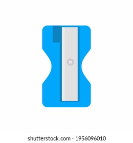 Vector illustration blue pencil sharpener isolated on blue background. Sharpener flat icon. School supply store items, stationery items shop product. Office equipment, school education symbol