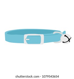 Vector illustration blue pet, animal collar. Dog or cat collar with bell