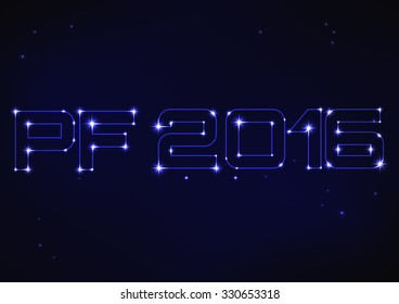 Vector illustration of blue PF 2016 in style of constellation  