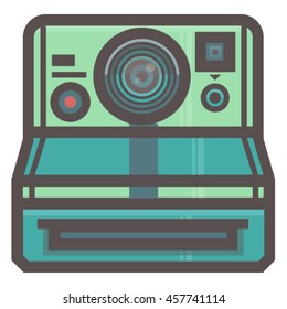 Vector illustration of blue photo camera on white background.