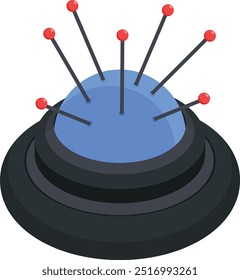 Eine Vektorgrafik eines blauen Kissens, in das mehrere Stifte eingeklebt sind. Perfekt zum Nähen, Basteln oder für maßgeschneiderte Projekte.