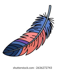 A vector illustration of a blue and pink feather on a white background