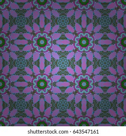 Vector illustration of blue and pink flowers. Seamless pattern with flowers on motley background.