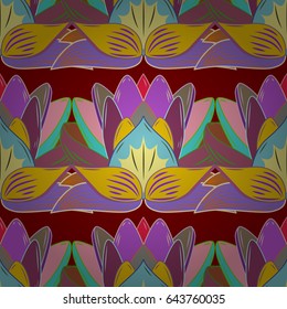 Vector illustration of blue and pink flowers. Seamless pattern with flowers on motley background.
