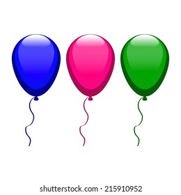 Vector illustration of Blue, pink, green balloons
