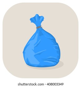 Vector illustration of a Blue plastic garbage bag icon.
Tied plastic trash sacks ready for disposal and garbage collection.