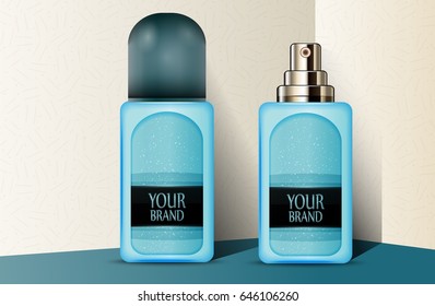 Vector illustration of  Blue plastic perfume bottles