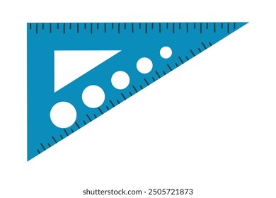 Vector illustration of blue plastic ruler with round holes inside the ruler. Colored icon illustration in flat style