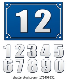 vector illustration of blue plate with numbers
