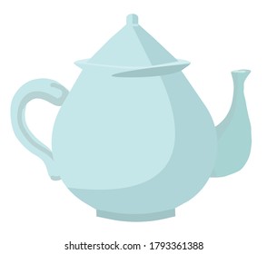 Vector Illustration. Blue Porcelain Teapot For Making Tea On White Background.