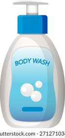 Vector illustration of a blue pump body wash bottle, clean design, soft gradients, minimal shadows