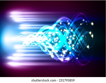 Vector illustration of blue purple color abstract background with blurred magic neon light curved lines. wave. Technology background for computer graphic website internet.