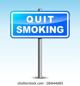 Vector illustration of blue quit smoking signpost on sky background