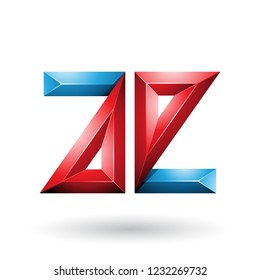 Vector Illustration of Blue and Red 3d Geometrical Embossed Letters A and E isolated on a White Background